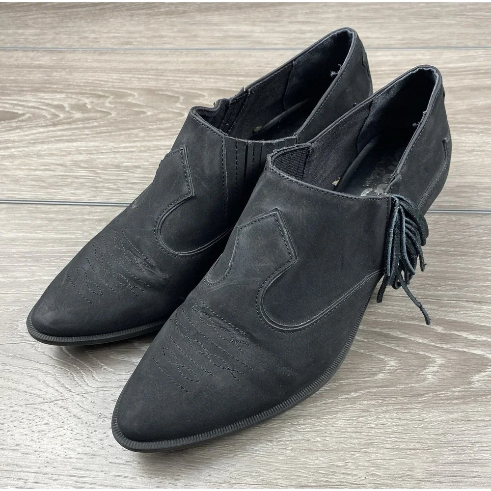 Sam Edelman Women's Hermosa Suede Western Fringe Ankle Booties Black‎ 9.5